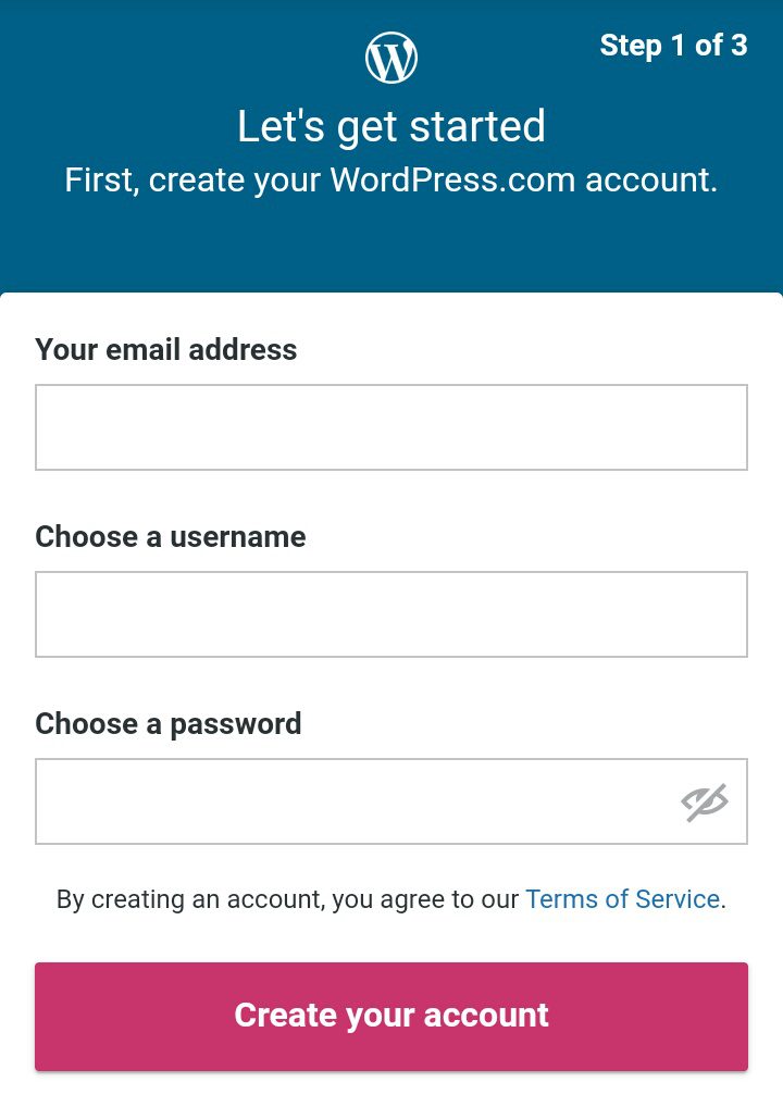 create wordpress account