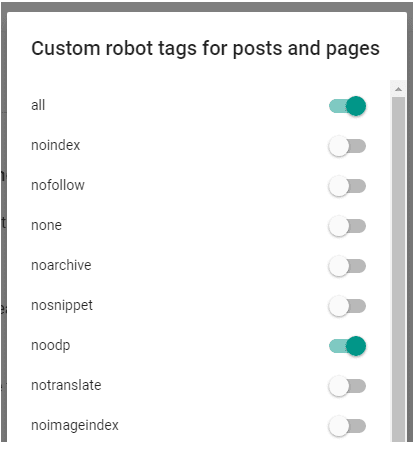 custom robots header tags for posts pages