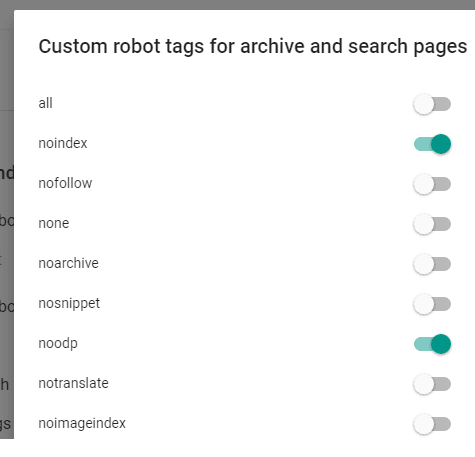 custom robots header tags settings