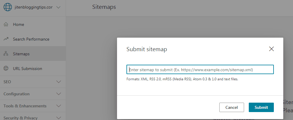 how to submit sitemap to bing webmaster tool.