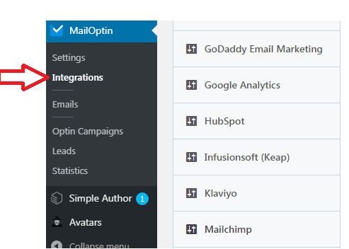 integrate mailoptin with mailchimp account