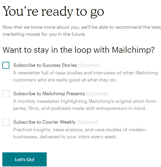 setting up mailchimp account