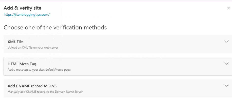 how to verify your site on bing webmaster tool.