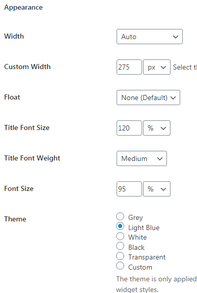 Appearance setting for table of content