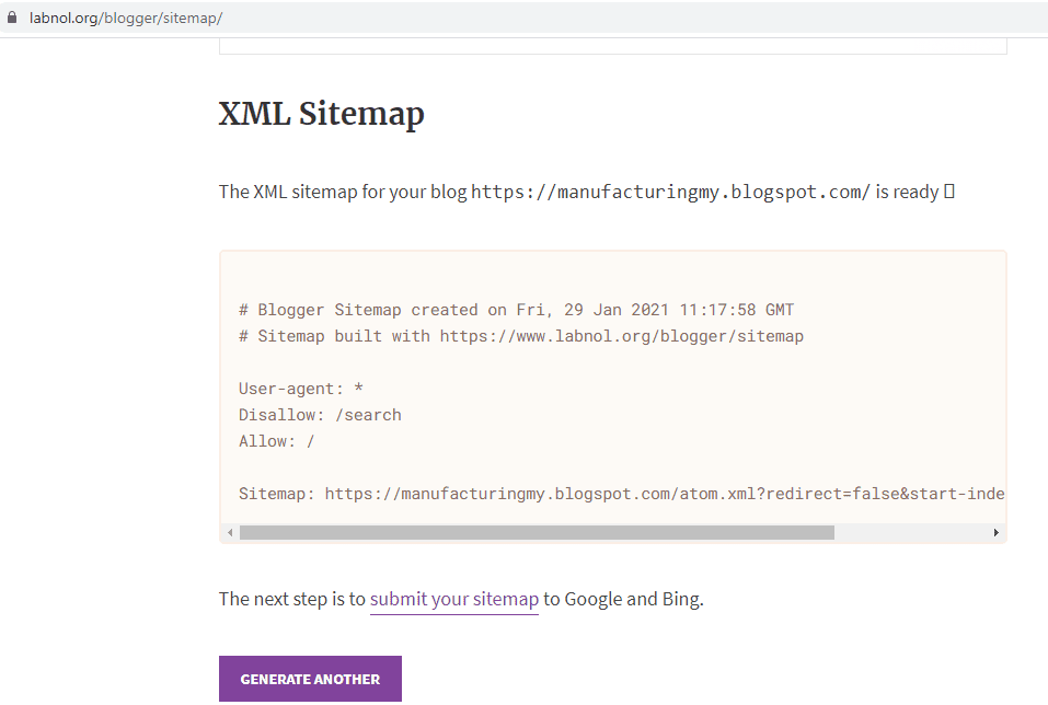 generate sitemap for blogger