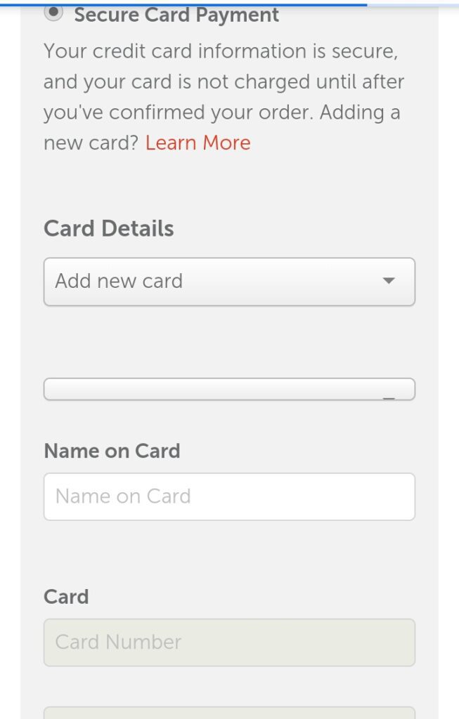 enter card details to purchase domain