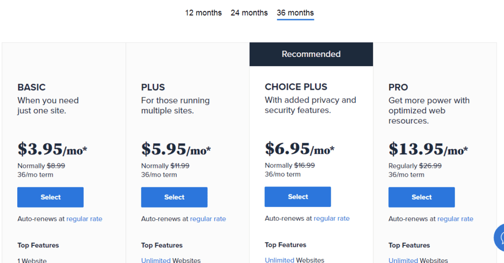 shared hosting basic plans bluehost