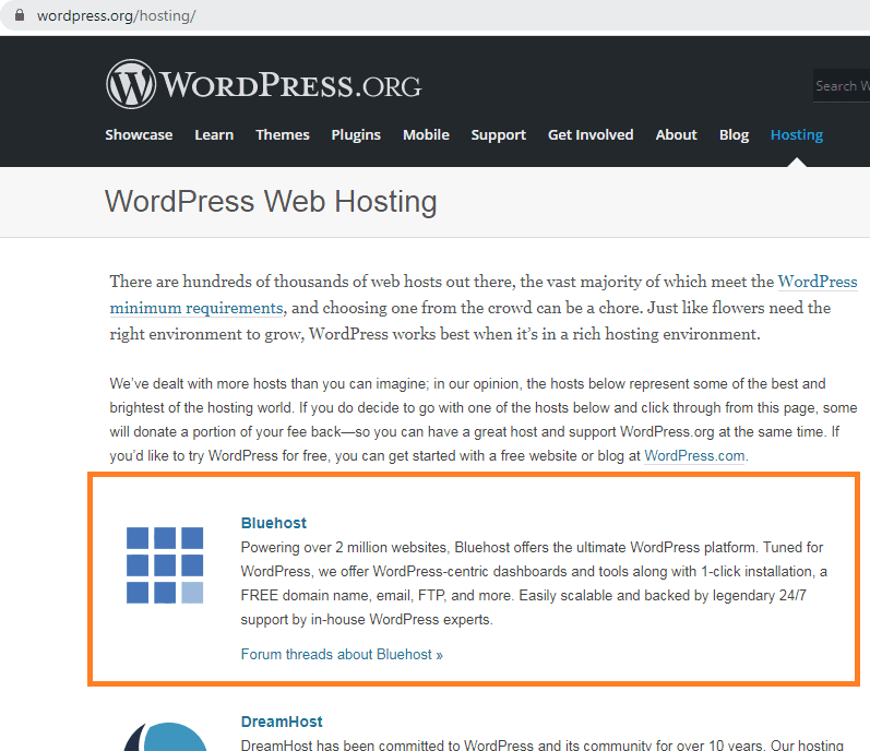 wordpress recommend bluehost