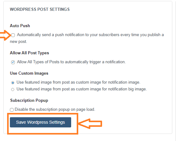 automatic push notification settings for blog