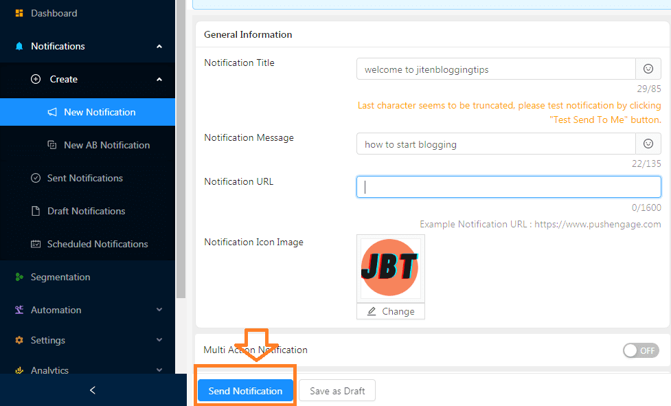 how to create first push notfication