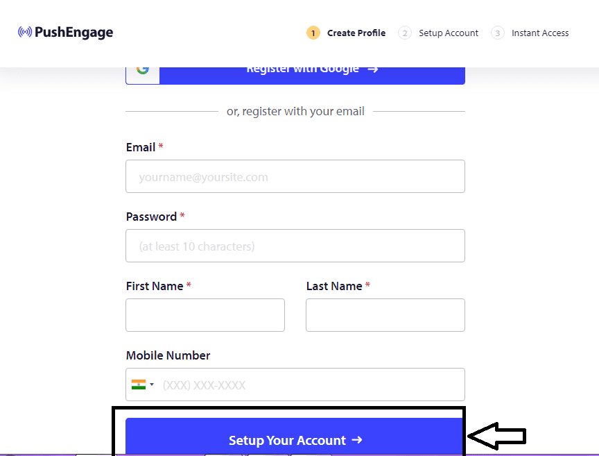 setup account on push engage