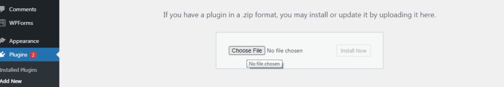 choose a file to upload a plugin
