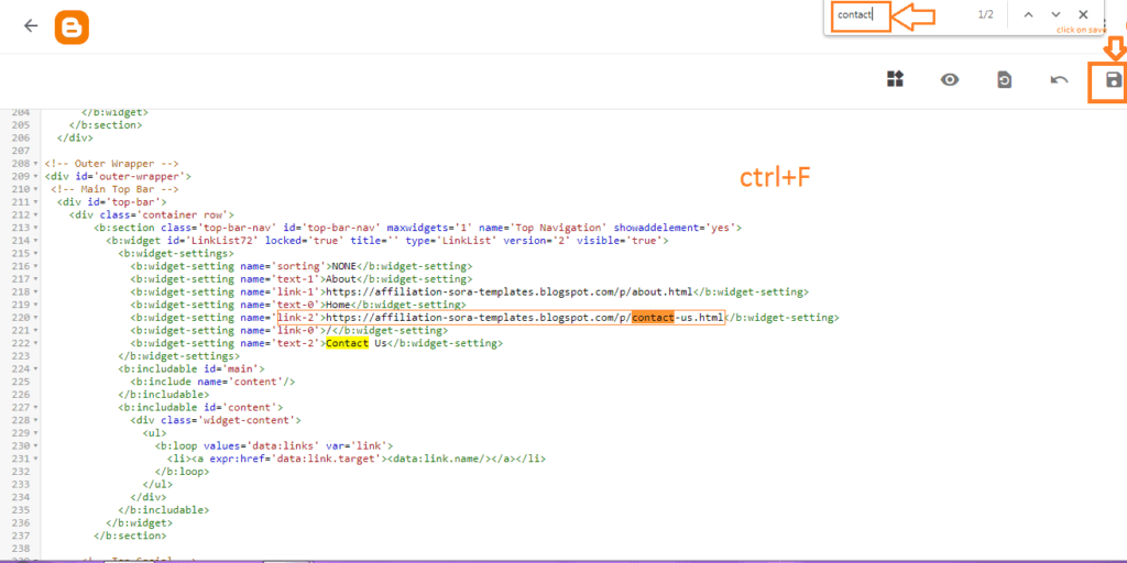 adding links under html in blogger 