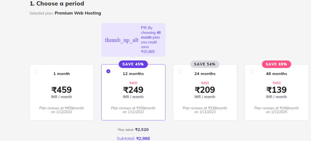 select hosting duration 