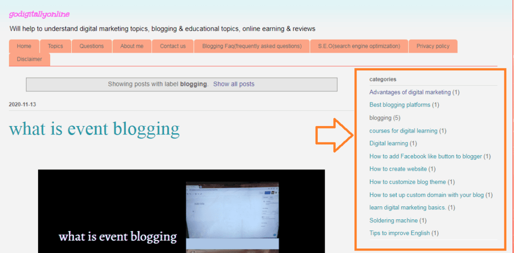 how to show categories on blogger